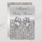 Glamour Silver Sequins Bow Baby Dusche Einladung (Vorne/Hinten)