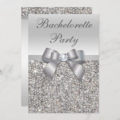 Glamour Silver Sequins Bow Junggeselinnen-Abschied Einladung (Vorne/Hinten)