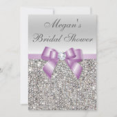 Glamour Silver Sequins Lilac Bow Brautparty Einladung (Vorderseite)