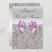 Glamour Silver Sequins Lilac Bow Brautparty Einladung (Vorne/Hinten)