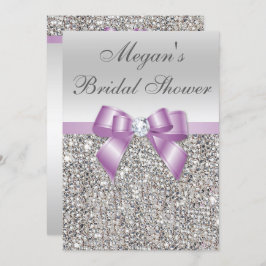 Glamour Silver Sequins Lilac Bow Brautparty Einladung