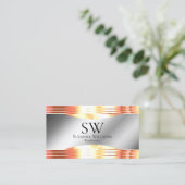 Glamour Silver Shimmerly Rose Gold und Monogram Visitenkarte (Stehend Vorderseite)