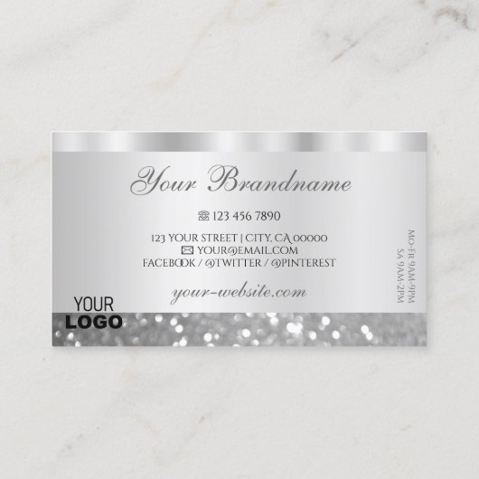 Glamour Silver Sparkling Glitzer Add Logo Luxus Visitenkarte (Rückseite)