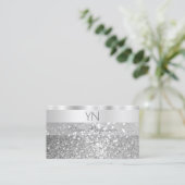 Glamour Silver Sparkling Glitzer Monogram Luxus Visitenkarte (Stehend Vorderseite)