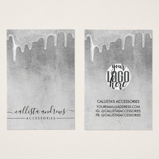 Glamour Silver Thick Glitzer Tropfen Logo Oog (Vorne & Hinten)