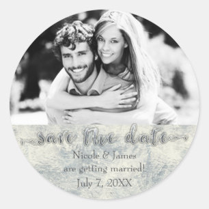 Glamour Silver White Winter Save the Date Foto Runder Aufkleber