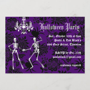 Glamour Skelette Halloween Kostüm Party lila Einladung