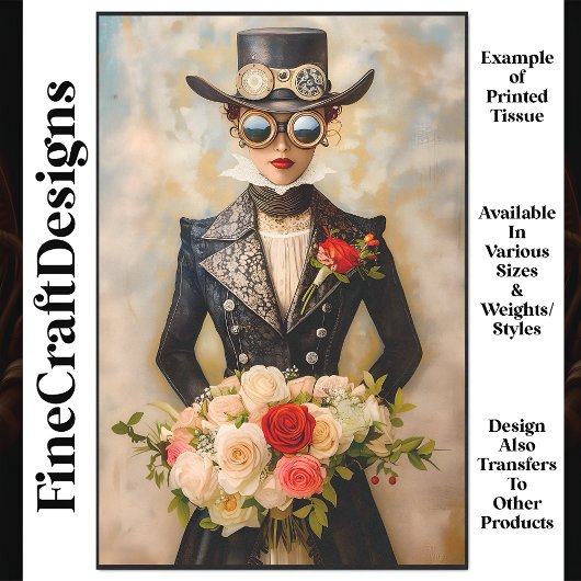 Glamour Steampunk Bride Bouquet R7 Decoupage Seidenpapier