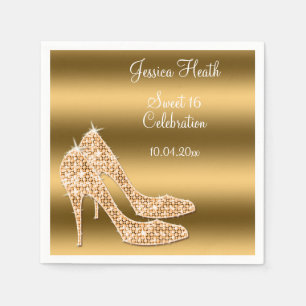 Glamour Sweet 16 Birthday Gold Stilettos Napkins Serviette