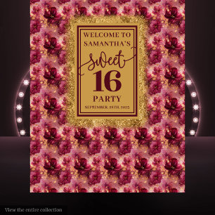 Glamour Sweet 16 Blush Burgundy Gold Banner Wandteppich