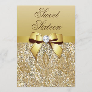 Glamour Sweet 16 Imitats Gold Sequins und Bow Einladung