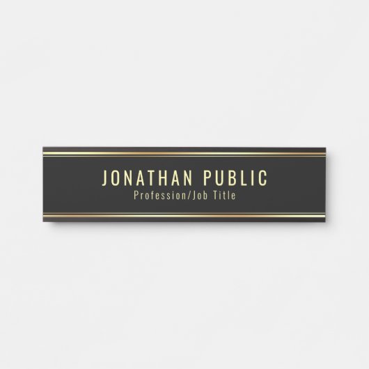Glamour Template Moderne Schwarz und Gold Elegant Türschild (Vorderseite )