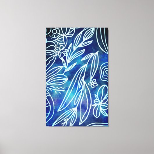 Glamour Torquoise und weißes botanisches Zeichn Leinwanddruck (Vorderseite)