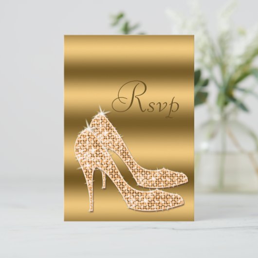 Glamour UAWG Gold Stilettos RSVP Karte (Stehend Vorderseite)