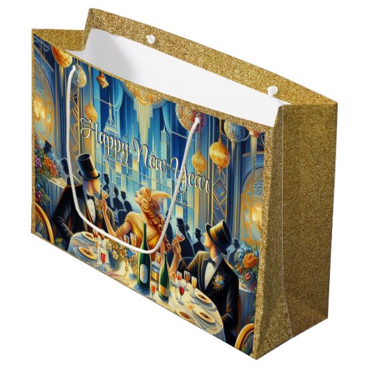 Glamour und Glitz Vintage Silvestertasche Große Geschenktüte (Vorderseite Schrägansicht)