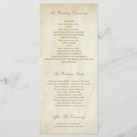 Glamour Vintag Gold Confetti Hochzeitsprogramme Programm (Rückseite)