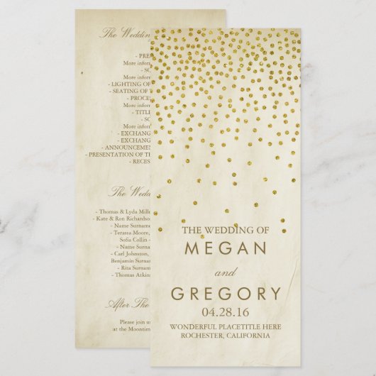 Glamour Vintag Gold Confetti Hochzeitsprogramme Programm (Vorne/Hinten)