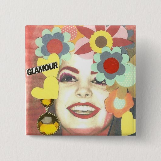 GLAMOUR VINTAGE BLUMENMÄDCHEN BUTTON (Vorderseite)