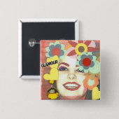 GLAMOUR-VINTAGES BLUMEN-MÄDCHEN BUTTON (Vorne & Hinten)