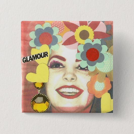 GLAMOUR-VINTAGES BLUMEN-MÄDCHEN BUTTON (Vorderseite)