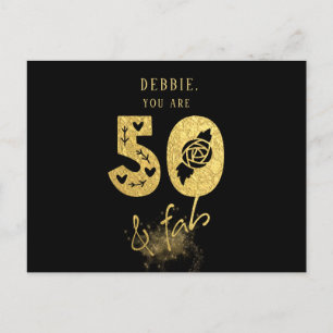 Glamour Virtual Black and Gold 50 & Fab Geburtstag Einladungspostkarte
