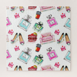 Glamour Wasserfarbe: Mode Nahtloses Muster Puzzle