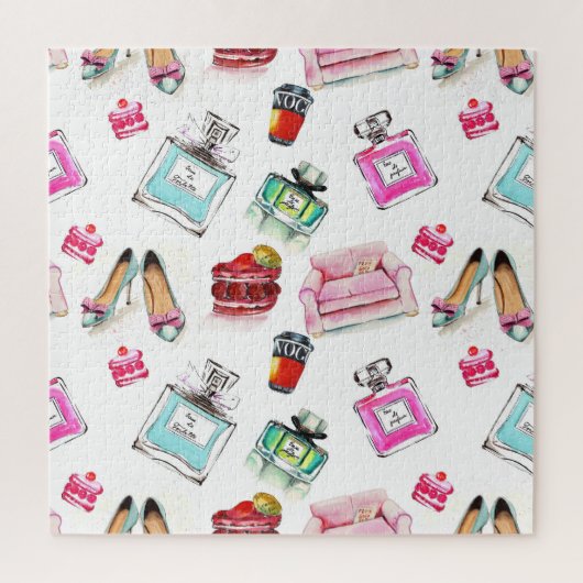 Glamour Wasserfarbe: Mode Nahtloses Muster Puzzle (Vertikal)
