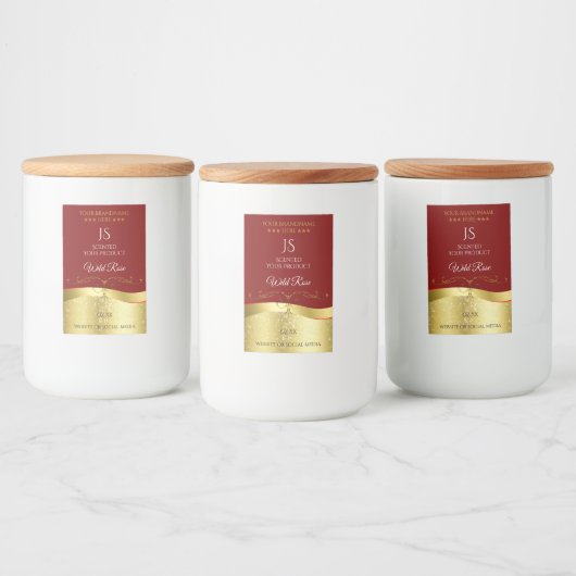 Glamour Wavy Gold Decoder Dunkelrot Monogram Label Lebensmitteletikett (Flaschen)