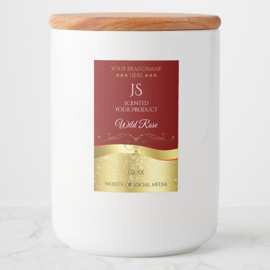 Glamour Wavy Gold Decoder Dunkelrot Monogram Label Lebensmitteletikett (Vorderseite)