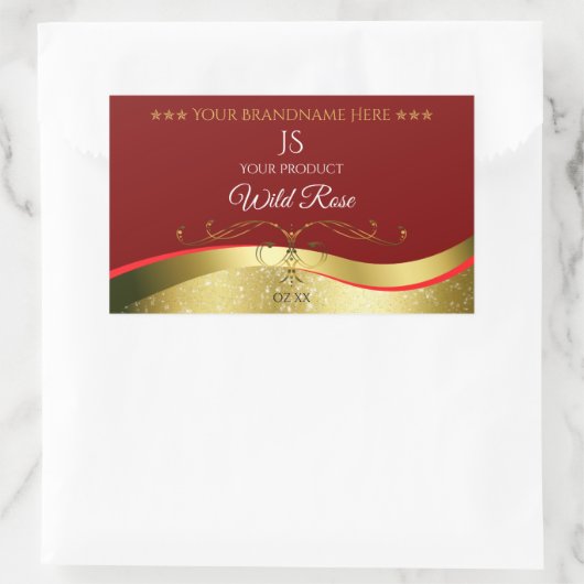 Glamour Wavy Gold Decoder Dunkelrot Monogram Label Rechteckiger Aufkleber (Tasche)