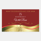 Glamour Wavy Gold Decoder Dunkelrot Monogram Label Rechteckiger Aufkleber (Vorderseite)