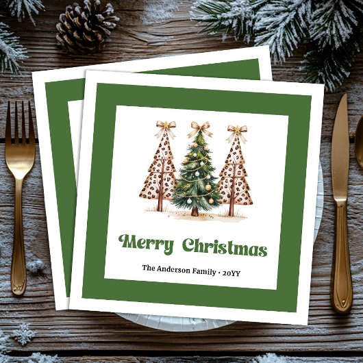 Glamour-Weihnachtsbaum-Leoparden-Druck-Dinner-Serv Serviette