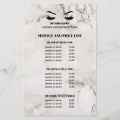 Glamour weißer Marmor EYELASH SALON SERVICE LIST Flyer (Vorne)