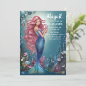 Glamour Whimsical Mermaid unter dem Meer Geburtsta Einladung (Stehend Vorderseite)