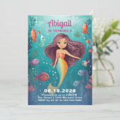 Glamour Whimsical Mermaid unter dem Meer Geburtsta Einladung (Stehend Vorderseite)