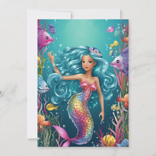 Glamour Whimsical Mermaid unter dem Meer Geburtsta Einladung (Rückseite)