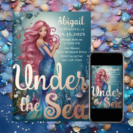 Glamour Whimsical Mermaid unter dem Meer Geburtsta Folieneinladung
