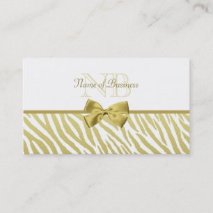 Glamour White and Gold Zebra Print mit Monogram Visitenkarte