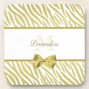 Glamour White and Gold Zebra Print mit Namen Getränkeuntersetzer