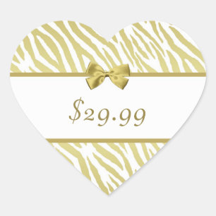 Glamour White and Gold Zebra Print Price Tag Herz-Aufkleber