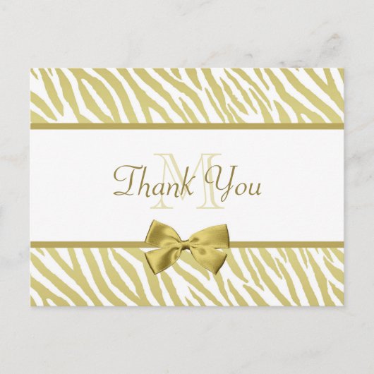 Glamour White and Gold Zebra Print Vielen Dank Postkarte (Vorderseite)