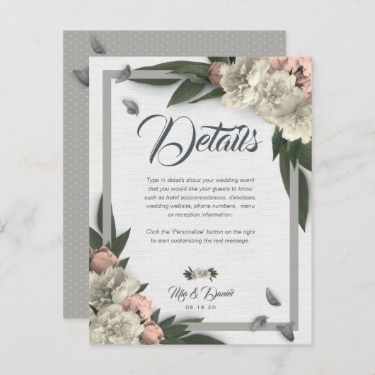 Glamour White and Peach Floral Peonys Begleitkarte (Vorne/Hinten)