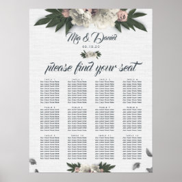 Glamour White and Peach Floral Peonys Poster