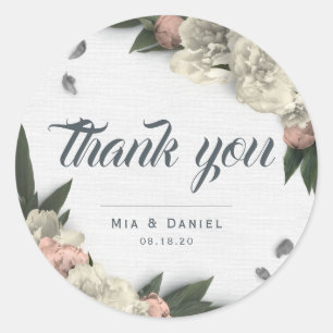 Glamour White and Peach Floral Peonys Runder Aufkleber