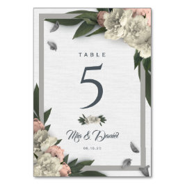 Glamour White and Peach Floral Peonys Tischnummer