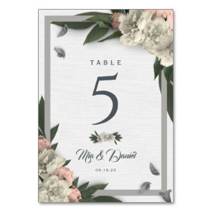 Glamour White and Peach Floral Peonys Tischnummer