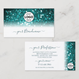 Glamour White Aquamarin Sparkling Glitzer mit Logo Visitenkarte