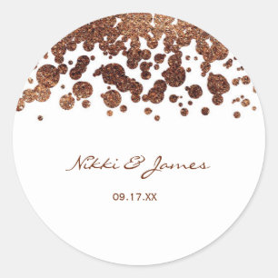 Glamour "White & Bronze Confetti Dots" Shimmer Runder Aufkleber