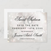 Glamour White Glitzer Sweet 16 Save the Date Postkarte (Vorne/Hinten)