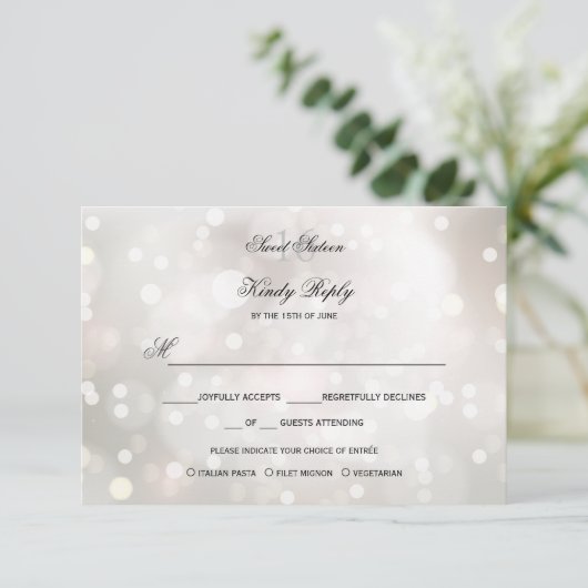 Glamour White Glitzer Sweet 16 UAWG MENU CHOICE RSVP Karte (Stehend Vorderseite)